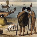 Kurī dog and two Māori chiefs